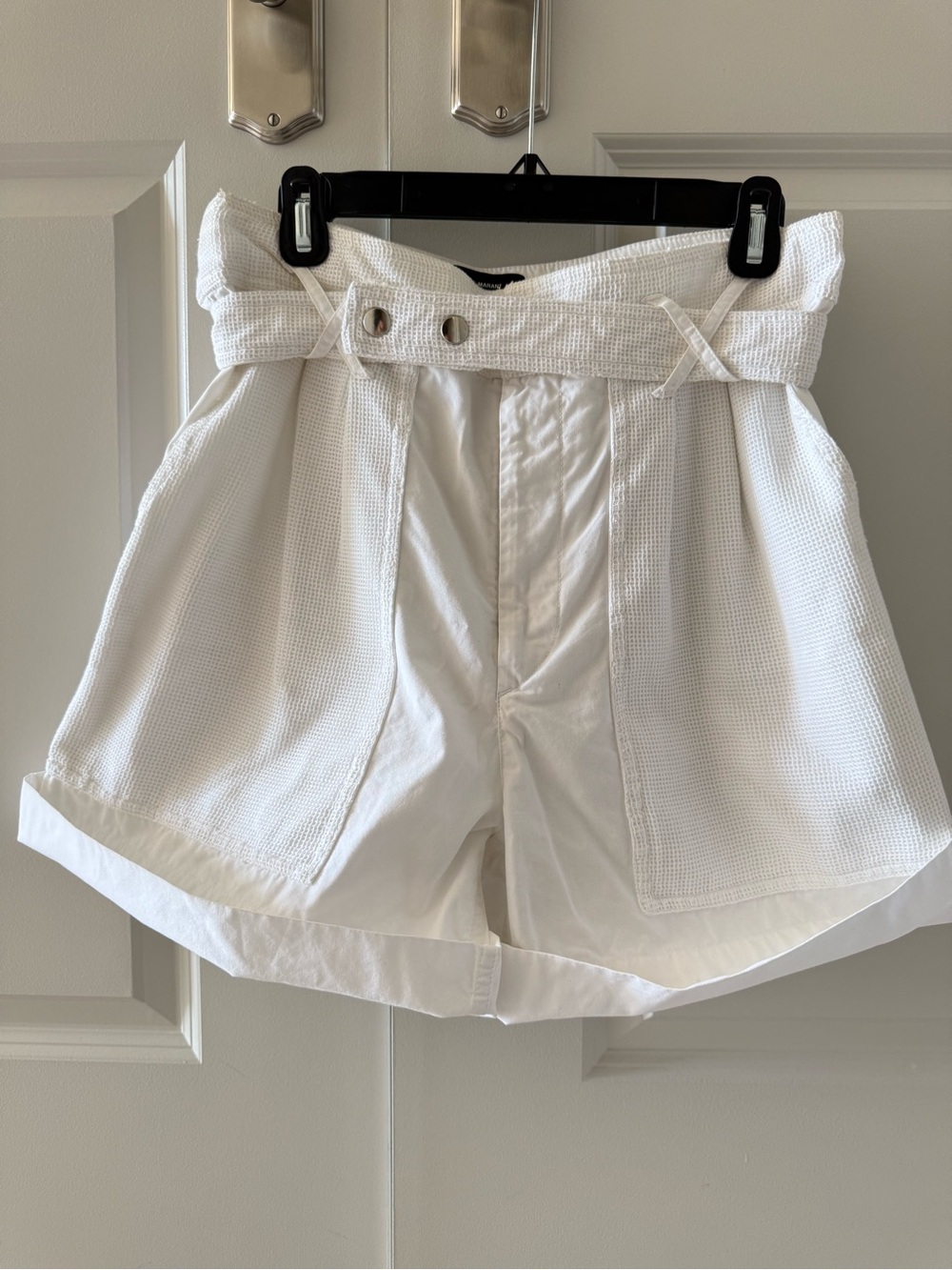 High-Waist White Paperbag Shorts with Belt